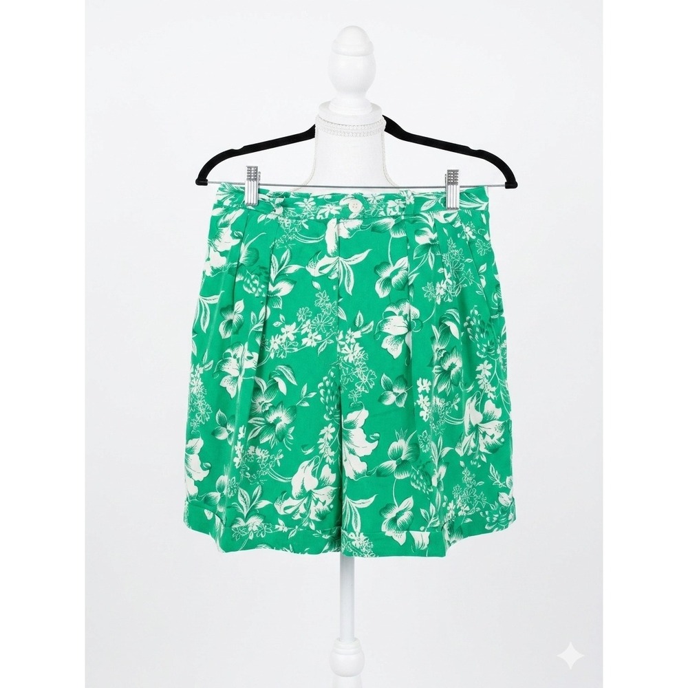 Lauren Ralph Lauren Green Floral 100% Silk Pleated Shorts Size 4
